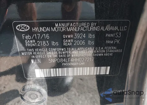 2017 Hyundai Elantra Se from USA, damaged, VIN 5NPD84LF4HH027217